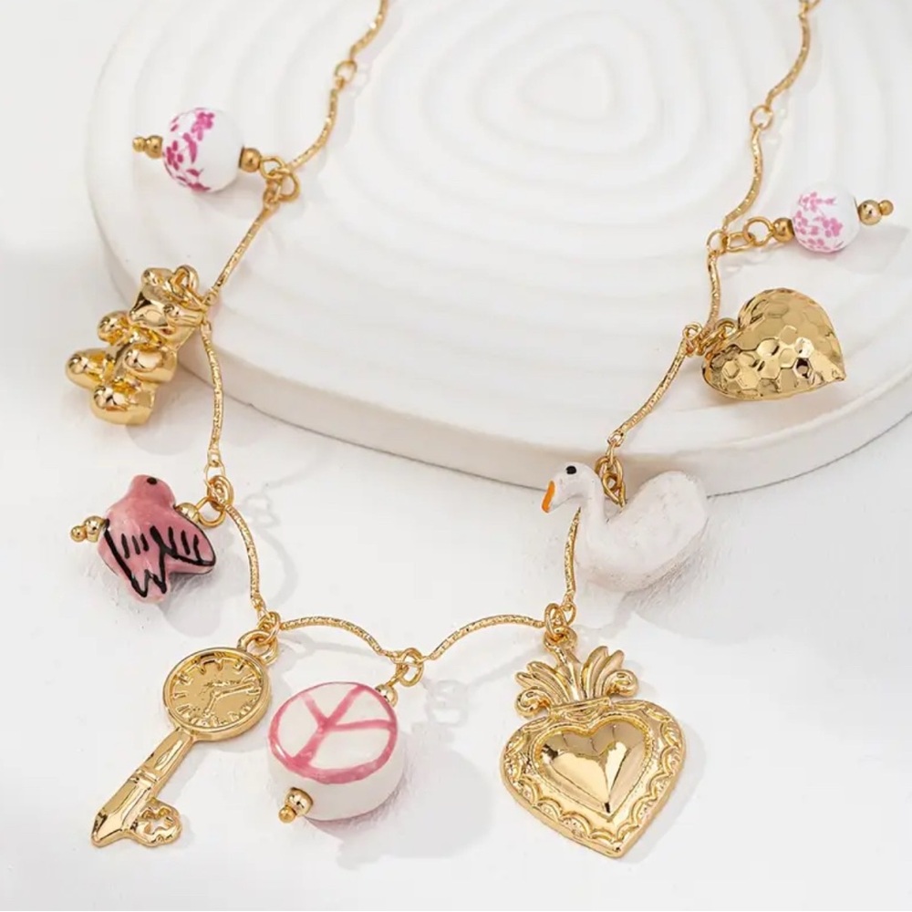 PINK GOLD CERAMIC CHARM NECKLACE